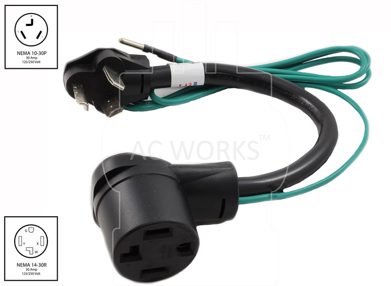 AC WORKS 30 Amp 3-Prong Dryer Wall Outlet Adapter (To 4-Prong 30 Amp Dryer Plug) To 4-Prong 30 Amp Dryer Plug