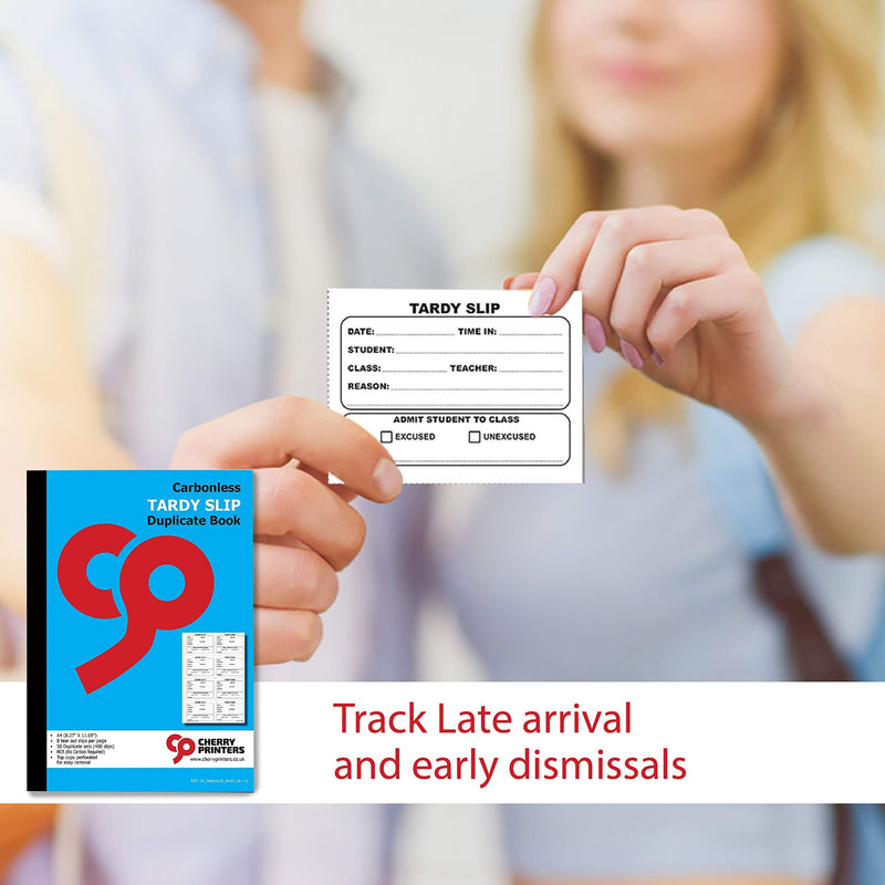 Cherry Easy Removal Fold and Tear Tardy Slip Book with Carbonless Copies / 400 (3.89 x 2.92 Inches) Slips Per Book