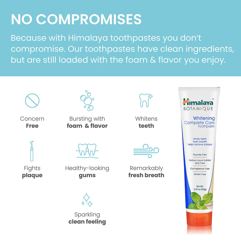 Himalaya Botanique Complete Care Whitening Toothpaste, Simply Peppermint, for a Clean Mouth, Whiter Teeth and Fresh Breath, 5.29 oz, 2 Pack 5.29 Ounce (Pack of 2)