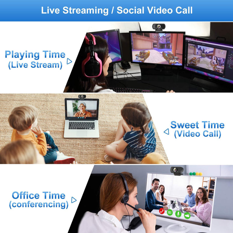 Webcam with Microphone,Hrayzan 1080P HD Webcam with Privacy Cover and Tripod,Streaming Computer Web Camera with 110 Degree Wide View Angle,USB PC Webcam for Video Calling Recording Conferencing
