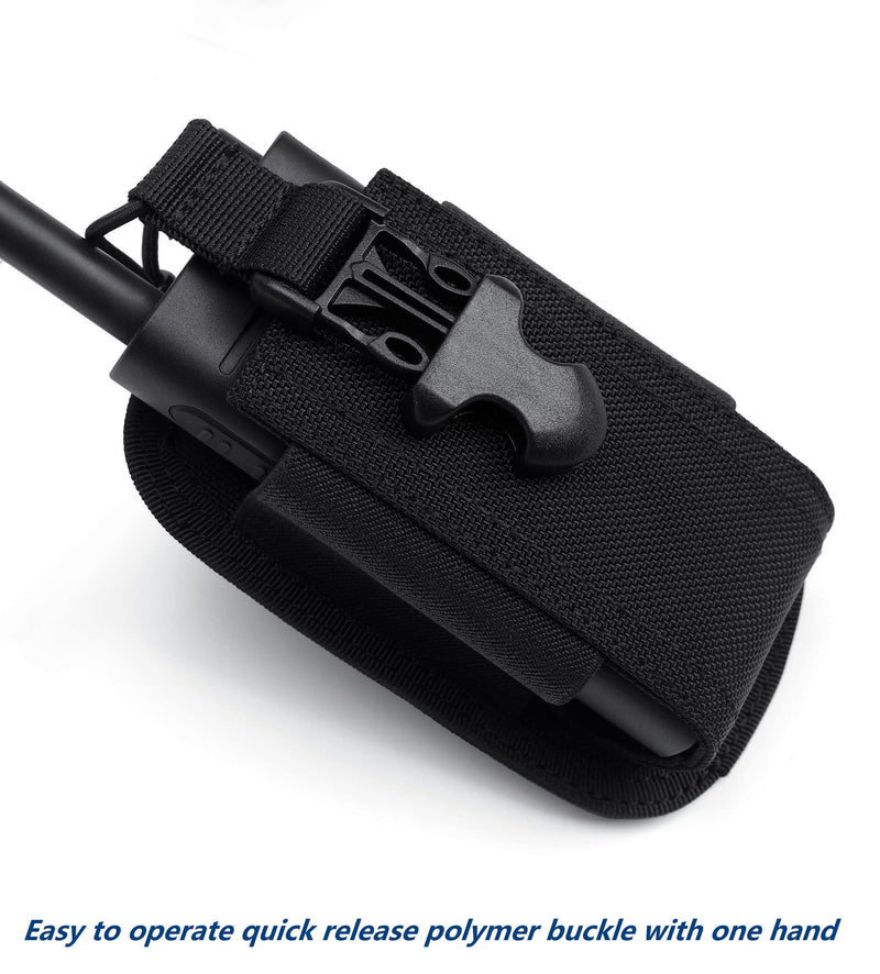 TACNEX Universal Radio Holster Tactical Radio Holder Elastic Walkie Talkies Pouch Two Ways Radio Nylon Case w/ MOLLE Strap Duty Belt Clip for Police Leo Security Firefighter Rescue EMS EMT Military Black Elastic Side Webbing