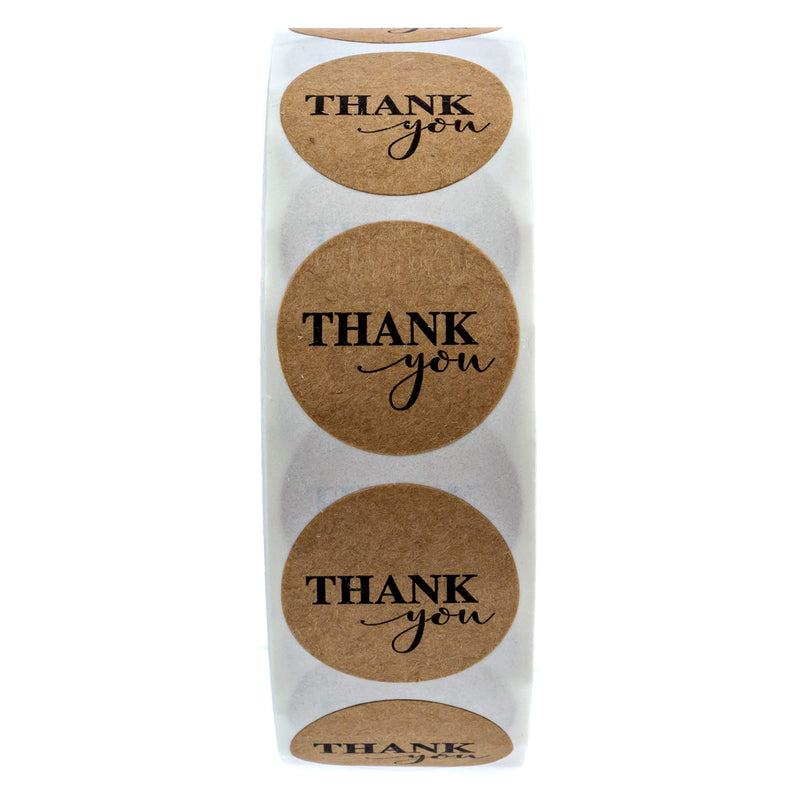 1" Round Kraft Thank You Stickers / 1,000 Labels Per Roll