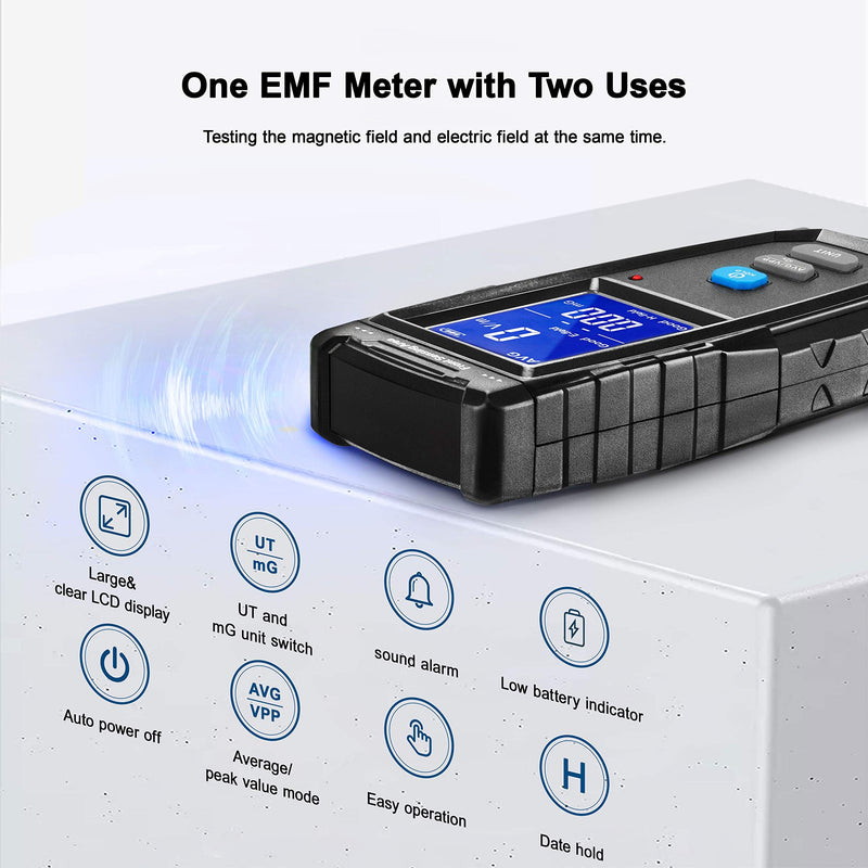 ERICKHILL EMF Meter, Digital Electromagnetic Field Radiation Detector Hand-held LCD EMF Detector Rechargeable for Home EMF Inspections, Office, Outdoor MF/EF Meter RT-100