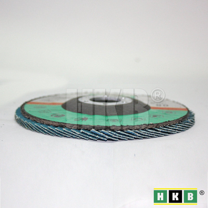 HKB ® Pack of 8 flap discs, 2x each grain 40, 60, 80, 120, grinding disc, grinding mop, 125x22mm, blue, zirconium, for stainless steel, metal, INOX, for flex and angle grinders, item no. 50145