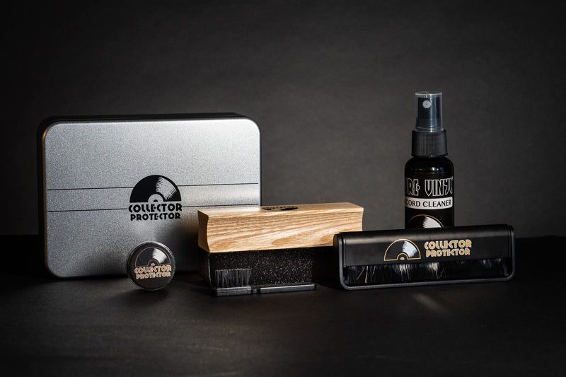 Vinyl Record Cleaning Kit - The Complete Set - Includes Soft Velvet & Carbon Fiber Record Brushes, LP Cleaner Solution, Turntable Stylus Gel, Microfiber Cloth, Label Protector & Metal Storage Case
