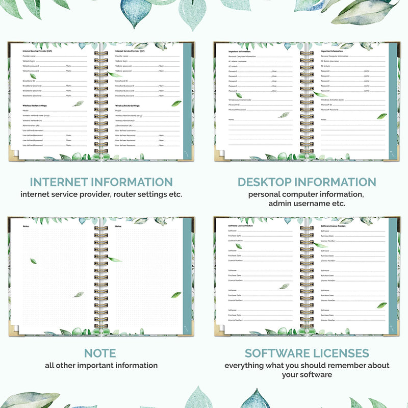 Simplified Greenery Password Book with Alphabetical Tabs - Pocket Sized Internet Password Keeper and Organizer w/Quick Search Design – Log and Sign in Book Journal Incl. Address and Notebook Section