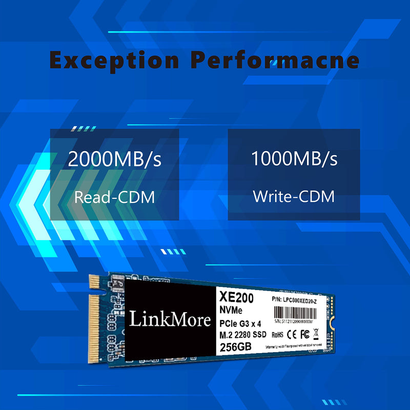 LinkMore XE200 256GB M.2 2280 PCIe Gen 3X4 NVMe Internal SSD, Solid State Drive, Up to 2000MB/s for Latop and PC Gen3x4 PCIe