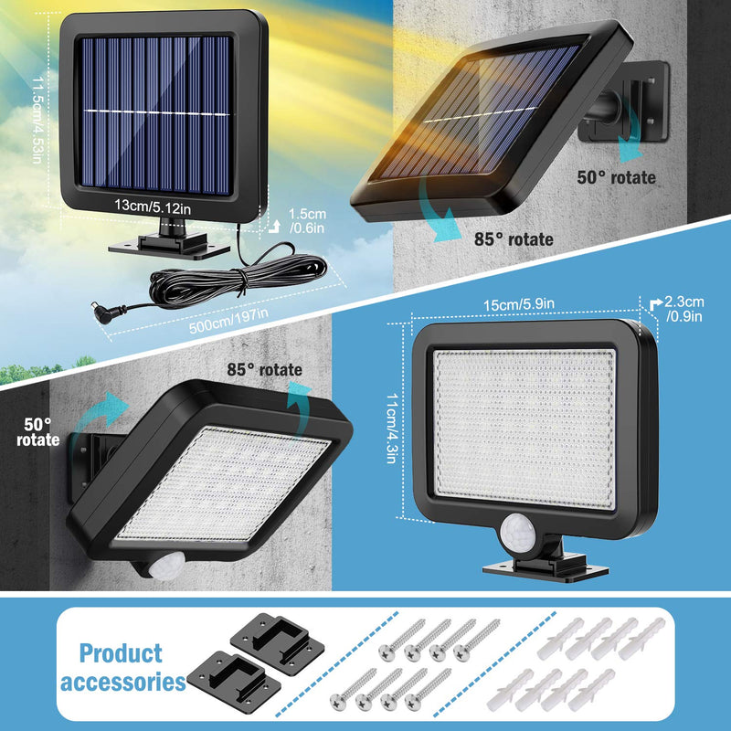 MPJ Solar Light Outdoor,56 LED Solar Light Outside with Motion Detector, IP65 Waterproof, 120° Lighting Angle, Solar Wall Light for Garden with 16.5ft Cable