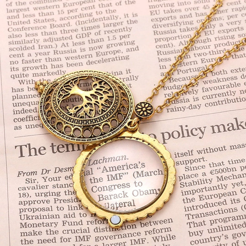 Sherry Magnifiers 5X Antique Hanging Magnifier Hollow Out Necklace Pendant Map Reading Magnifying Glass (Gold 02) Gold 02