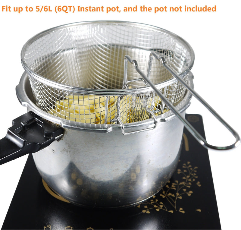 9" Medium Stainless Steel Deep Fry Basket Round Wire Mesh French Chip Frying Serving Food Presentation Tableware With Detachable Handle Fit For Up To 5/6L Pot