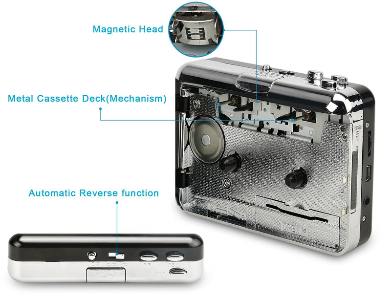 Cassette Player-Cassette Tape to MP3 CD Converter- Powered by Battery or USB,Convert Walkman Tape Cassette to MP3, Compatible with Laptop and PC, USB Cable,Software CD,3.5mm Jack Earphone-DIGITNOW GRAY