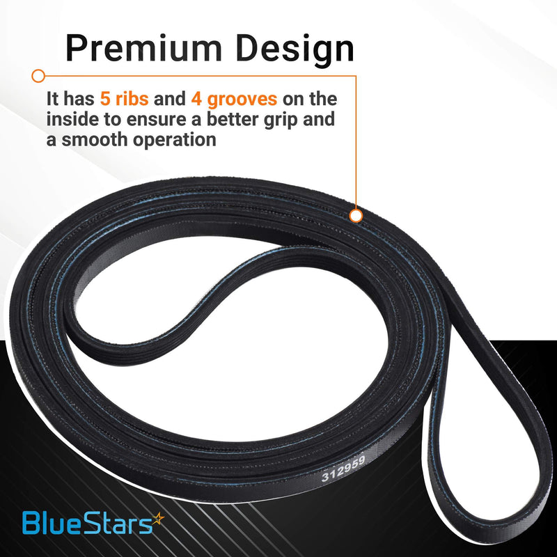 Ultra Durable 312959 (Y312959, WPY312959) Dryer Drum Belt Replacement Part by Blue Stars - Exact Fit for Whirlpool Maytag Jenn-Air International Dryers - Replaces 314774 WPY312959VP PS11757542