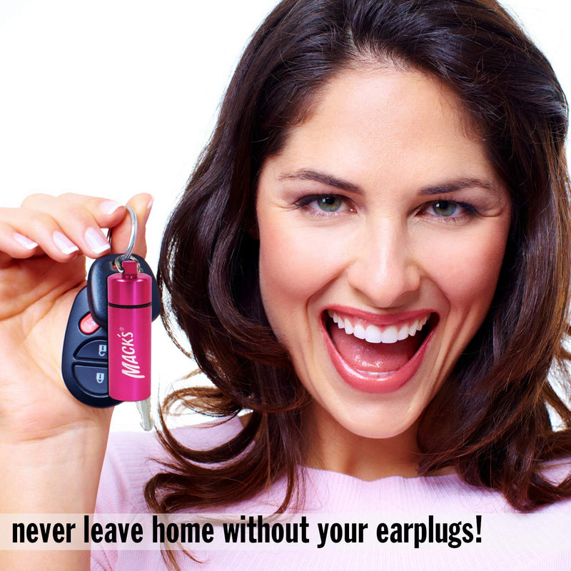 Mack’s Keychain Carrying Case, Aluminum, Waterproof Ear Plugs Holder – 2 Pack (Pink) Pink