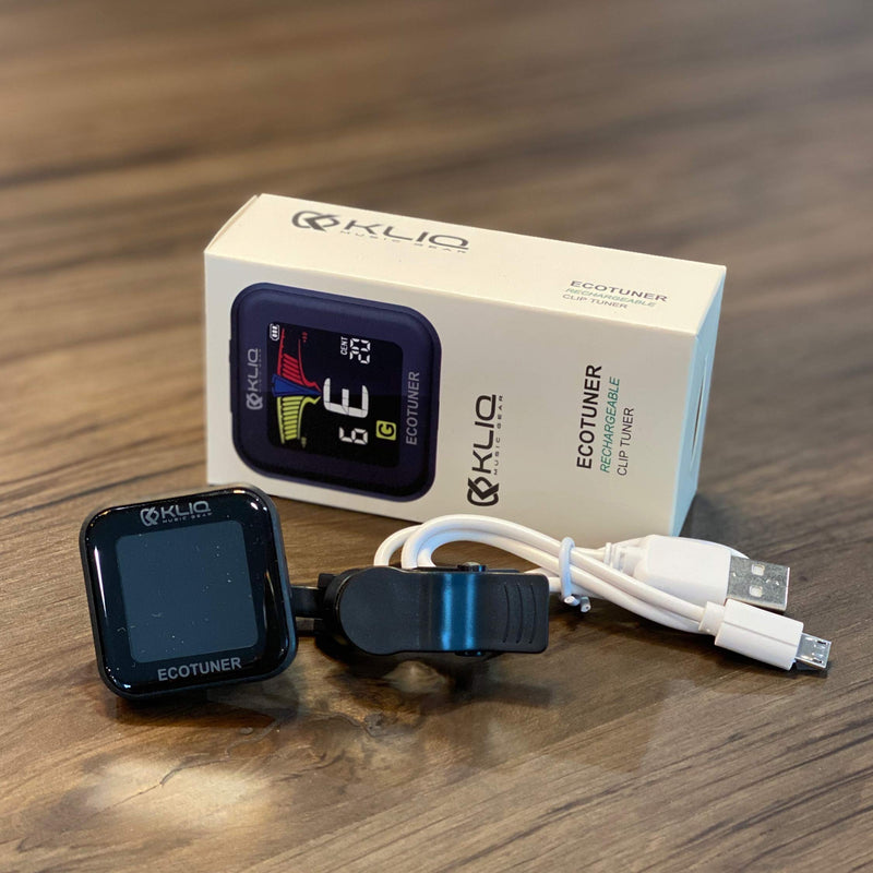 KLIQ EcoTuner - USB Rechargeable Clip-On Tuner (with included charging cable) - with Guitar, Ukulele, Violin, Bass & Chromatic Tuning Modes (also for Mandolin and Banjo)