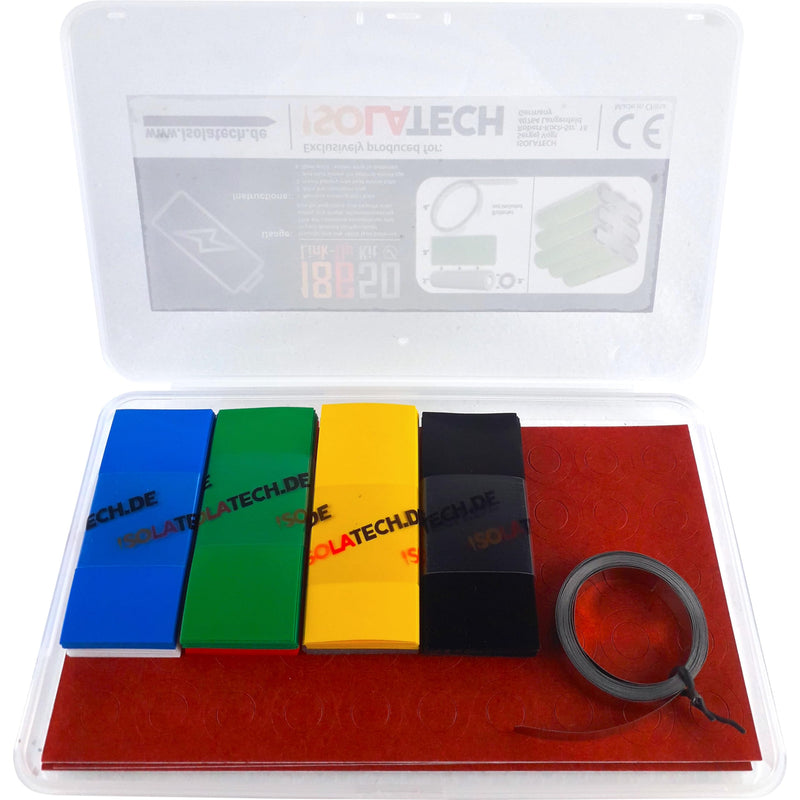 ISOLATECH PVC heat shrink tube 2:1 150 pieces 18650 battery DIY set and 150 pieces positive pole self-adhesive insulating rings and 5 m Hilumin tape nickel coated for accessories capacitor cable repair