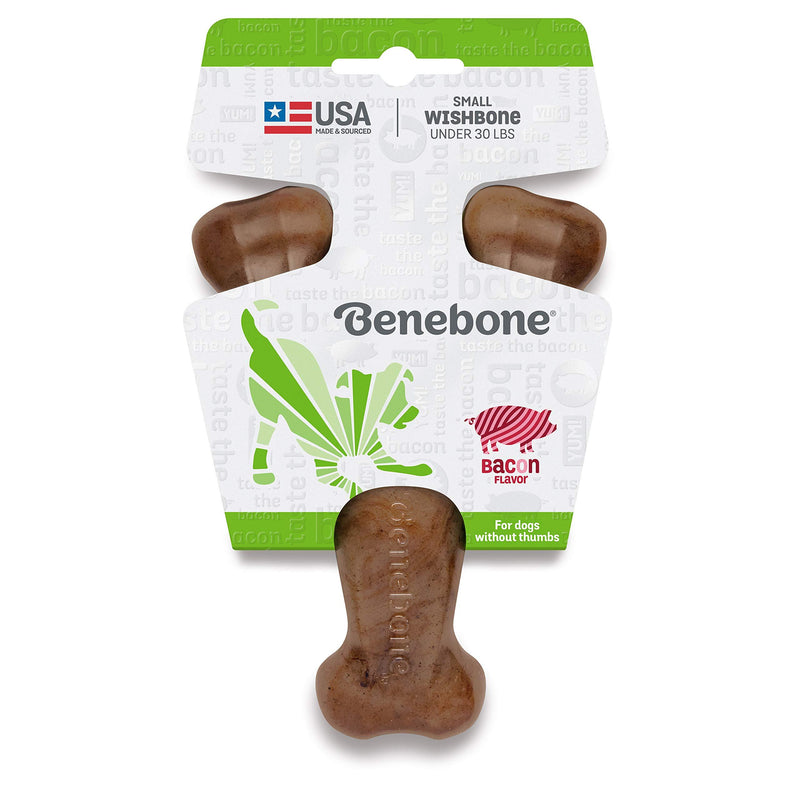Benebone Real Bacon Durable Wishbone Dog Chew Toy for Aggressive Chewers, Made in USA Small