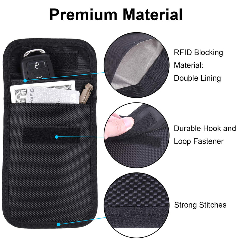 Faraday Bag for Key Fob, Wisdompro WP4694 RFID Key Fob Protector RF Car Signal Blocking, Anti-Theft Pouch, Anti-Hacking Case Blocker - Black