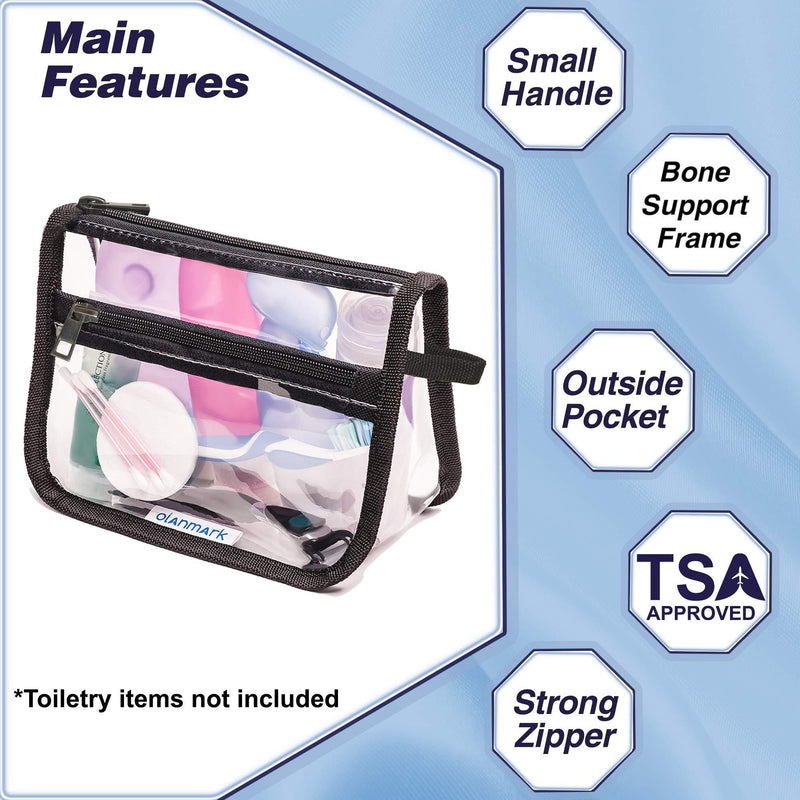 TSA Approved Clear Toiletry Bag with Pocket - Quart Size Bag for Airport, Camping or Gym 1pcs Black