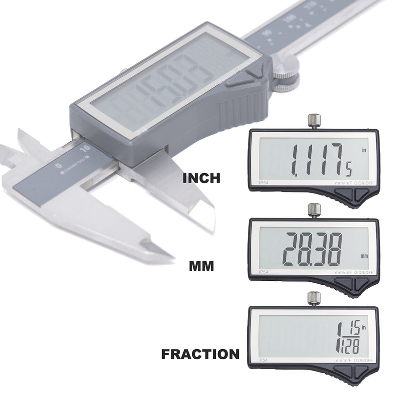 Clockwise Tools DCLR-0605 Electronic Digital Caliper Inch/Metric/Fractions Conversion IP54 Protection 0-6 Inch/150 mm Stainless Steel Body Super Large LCD Screen Auto Off Featured Measuring Tool 6 inch