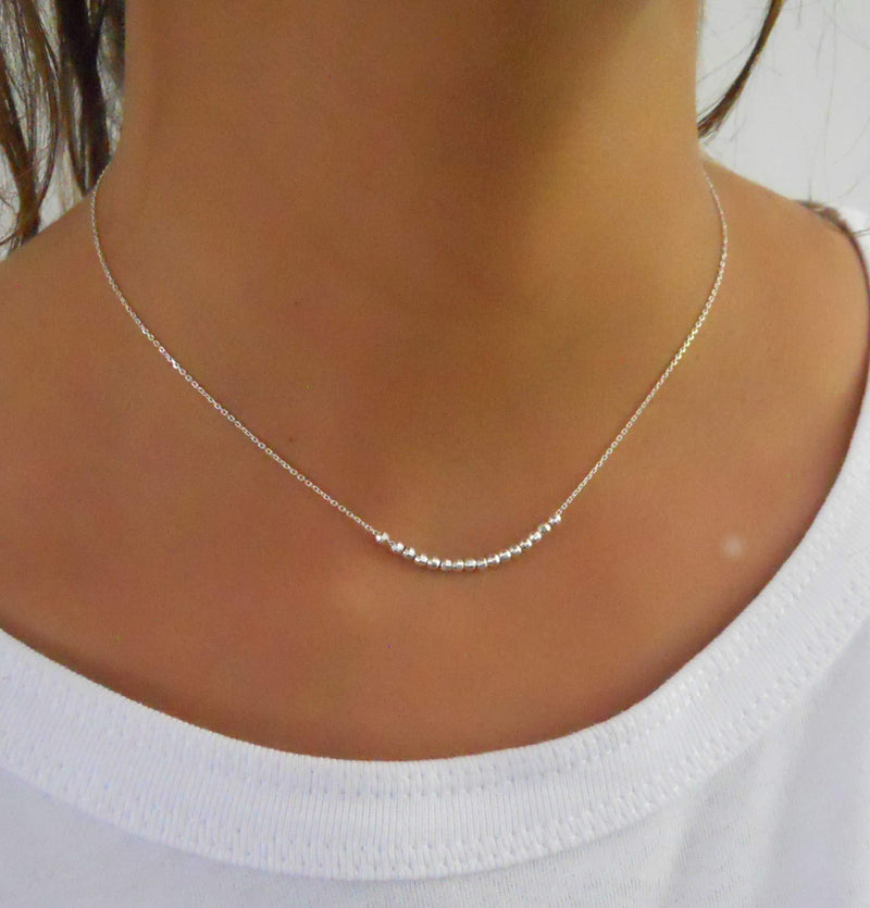 Dainty Sterling Silver Necklace With Beads - Handmade