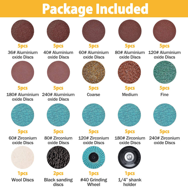 VIGRUE 80Pcs Sanding Discs Set, 2 Inches Quick Change Discs with 1/4 inch Holder, Surface Conditioning Discs for Die Grinder Surface Prep Grind Polish Burr Rust Paint Removal with Container