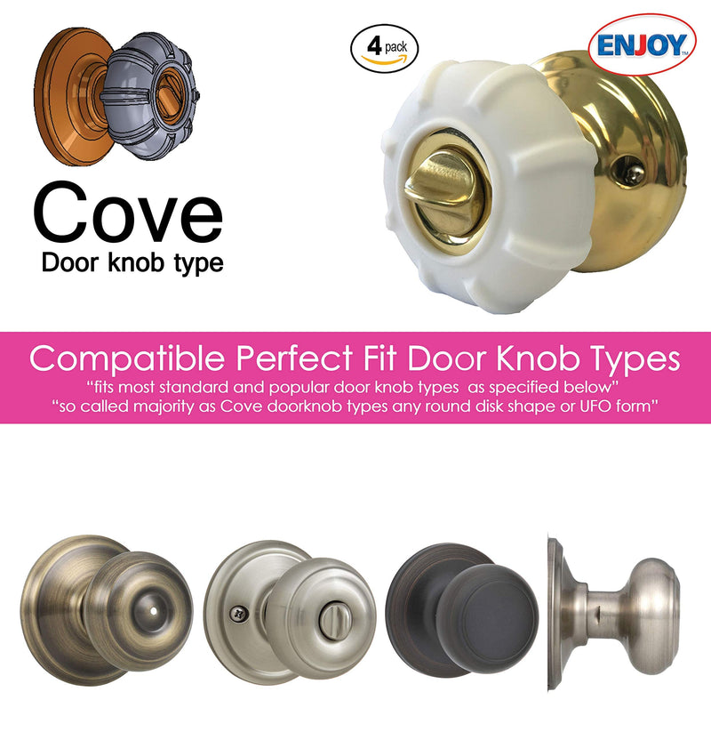 New Enjoy Cover - Door Knob Cover Grips Non Slip Arthritis & Senior Living Aids Grippy Easy Open Decorative. Simple Functional Effective Solution- 4 Pack (White, Cove)