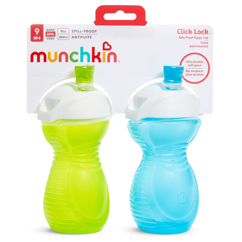 Munchkin Click Lock Bite Proof Sippy Cup, Blue/Green, 9 Ounce, 2 Count