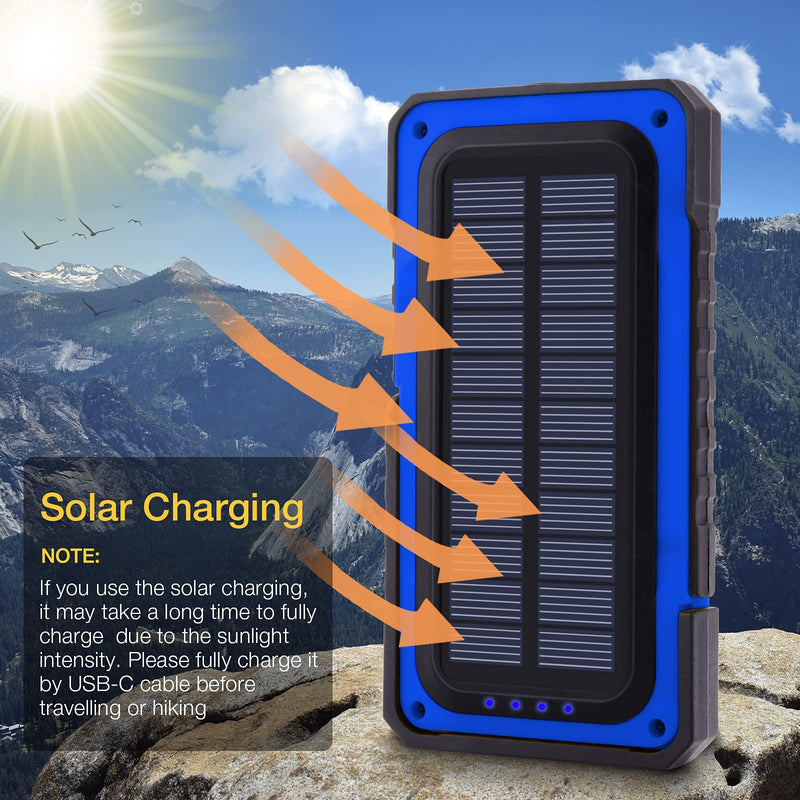 WARSUN Led Work Light, Rechargeable Work Light,Portable Magnetic Work Light, Waterproof LED Solar Flood Lights for Outdoor Camping Hiking Emergency Car Repairing (USB + Solar Charging, Blue) USB + Solar Charging