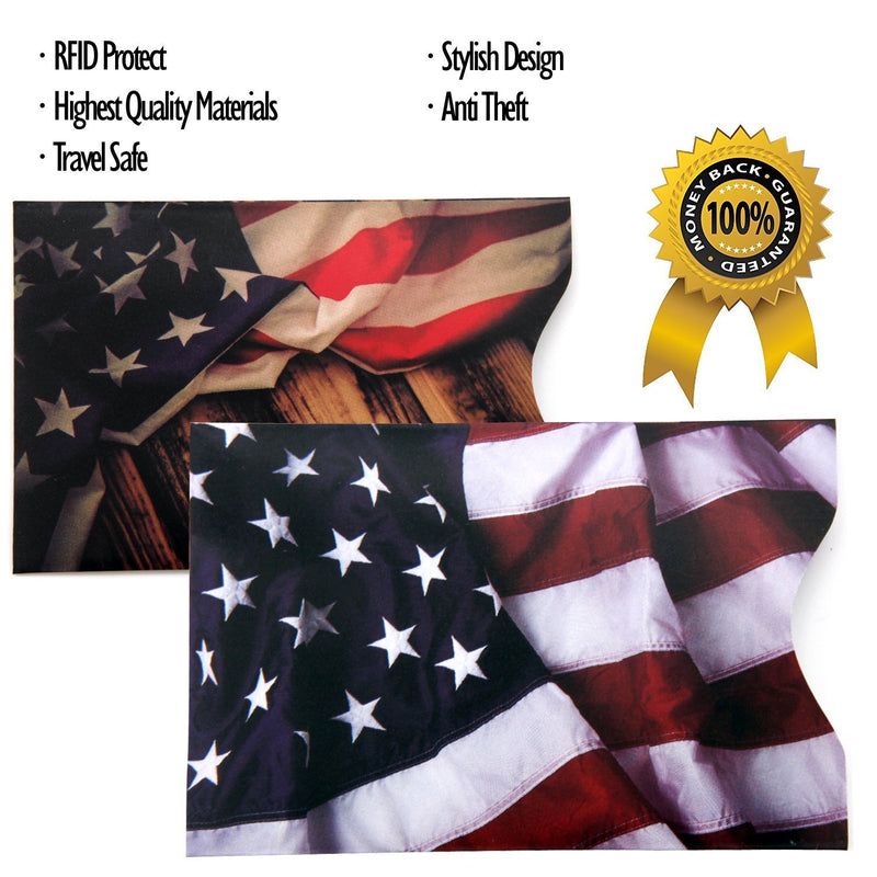 RFID Blocking Sleeves (10 RFID Blocking Sleeves, 5 Unique Designs) Identity Theft Protection Travel Case Set (American Element) (Side Load) Side Load