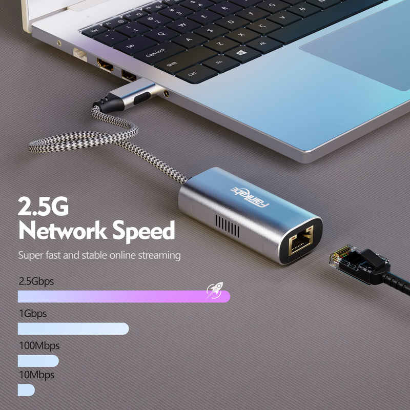 2.5G USB C to Ethernet Adapter, fairikabe USB Type C to LAN Network Adapter Gigabit Compatible with Thunderbolt 3, for Mac, MacBook Air, MacBook Pro, iPad Pro, iPad Air, Laptop, Computer