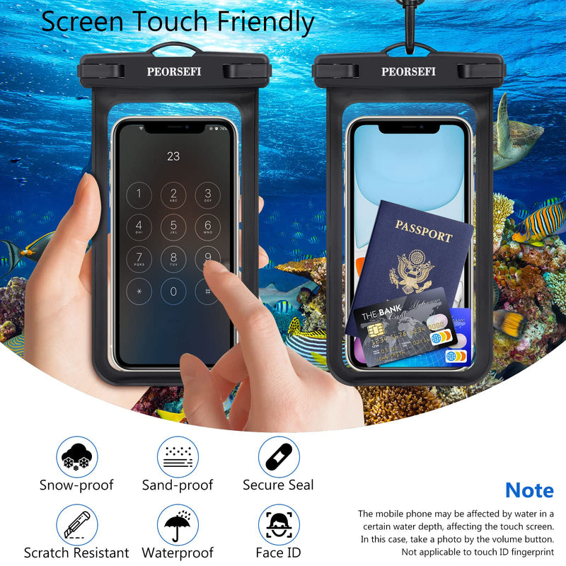 Universal Waterproof Cell Phone Pouch - PEORSEFI 4 Pack iPhone Waterproof Bag Compatible for iPhone Pro Max Xs Max XR X 8 7 6S Plus SE Samsung up to 7", IPX8 Waterproof Cellphone Dry Bag Black&Black&Black&Black