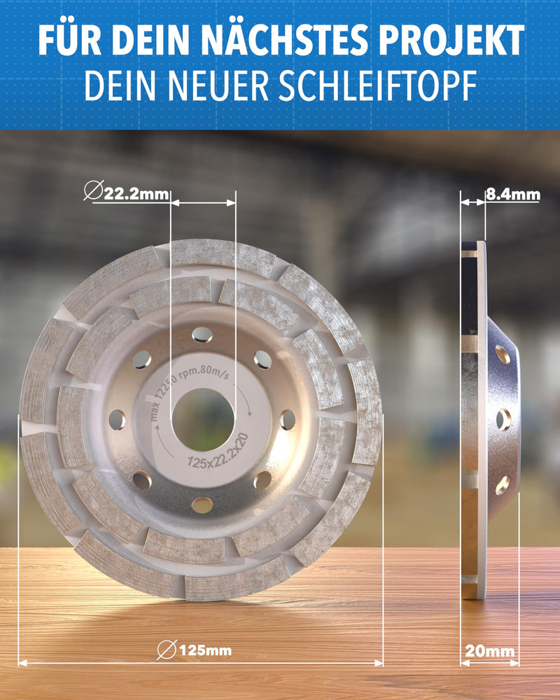 STONE REEF diamond cup wheel [125x22.2x20] diamond grinder, diamond cup wheel 125mm, diamond milling wheel - grinding wheel for concrete processing, natural stone processing, construction site grinding