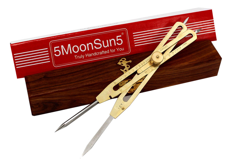 5MoonSun5's Artist Proportional Scale Divider Drawing Tool Professional 9” Long Solid Brass with Heavy Duty Steel Point Executive Promotional drafting gift with Wooden box great tool for art projector 9'' Steel Tip With Wooden Box