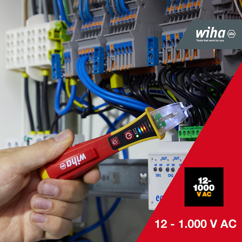Wiha non-contact single-pole voltage tester I 12 - 1,000 V AC with integrated flashlight incl. 2x AAA batteries (43797)