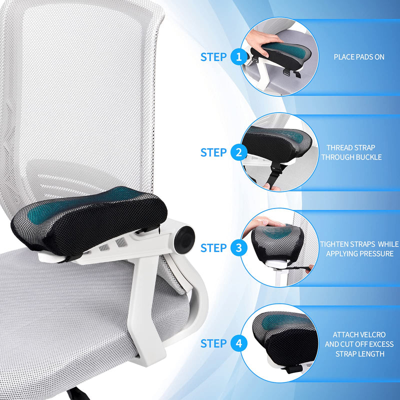 BEAUTRIP Ergonomic Armrest Pads- Office Chair Arm Rest Cover Pillow - Elbow Support Cushion for Computer, Gaming and Desk Chairs (Set of 2) Black With Gel