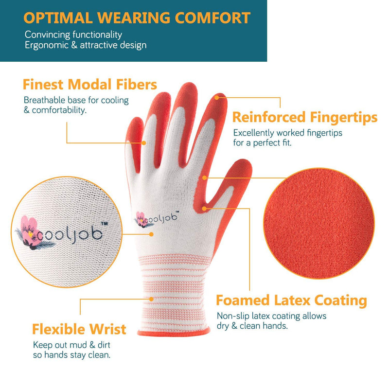COOLJOB Gardening Gloves for Women, 6 Pairs Breathable Rubber Coated Garden Gloves, Outdoor Protective Work Gloves Medium Size fits Most, Red & Green (Half Dozen M) Medium/6 pairs Bright Red, Mint Green