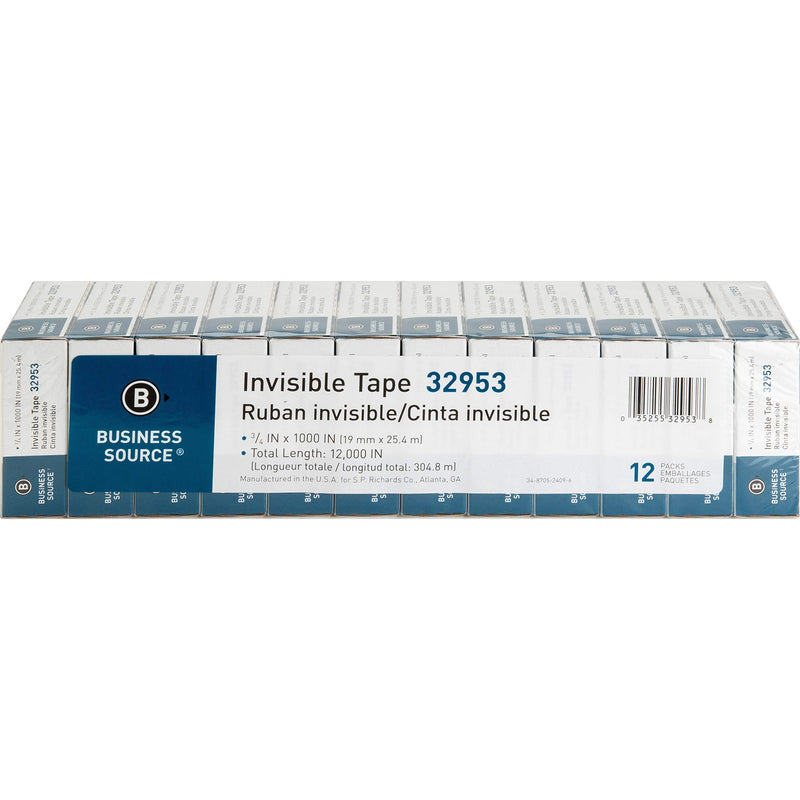 Business Source BSN32953 Premium Invisible Tape Value Pack, Clear (12 PACK) 1 In