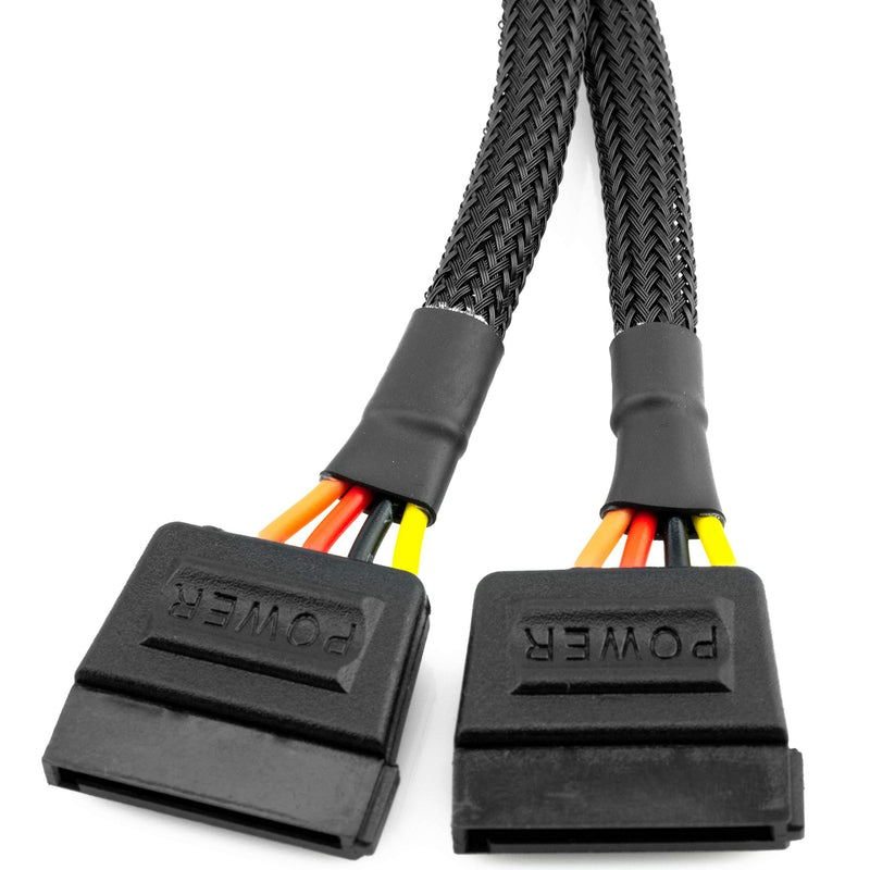 CRJ 4-Pin Molex Male to Dual SATA 15-Pin Female Power Connectors Sleeved Y Splitter Cable