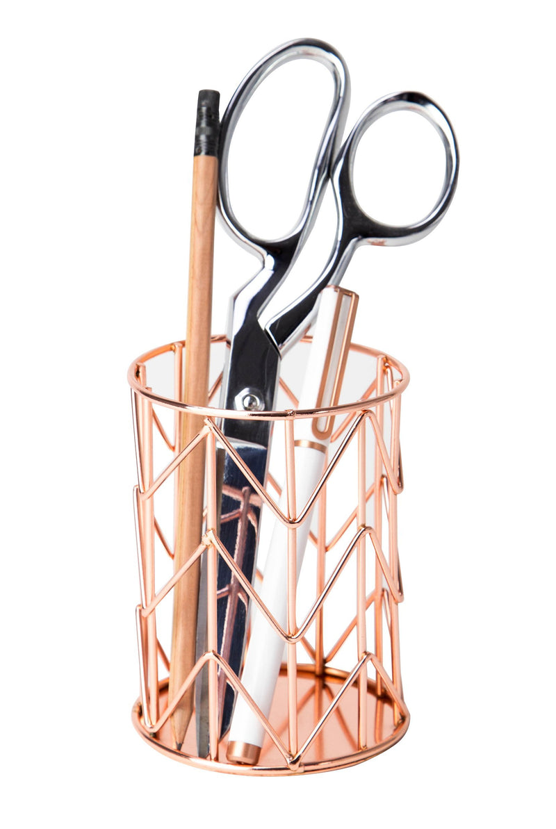 U Brands Pencil Cup, Wire Metal, Copper/Rose Gold - 857U06-24 1