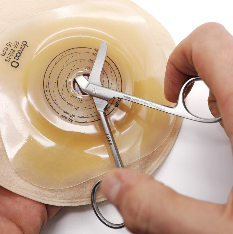 REMOS stoma scissors made of stainless steel for cutting the stoma supply. For right-handed people