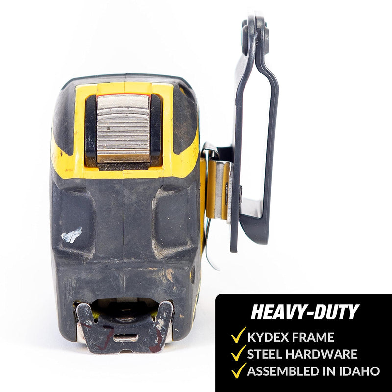 TapeMaster | Clip-On Tape Measure Holder - Low-Profile Measuring Tape Holster For Your Belt, Tool Bags, Pockets, or Pants