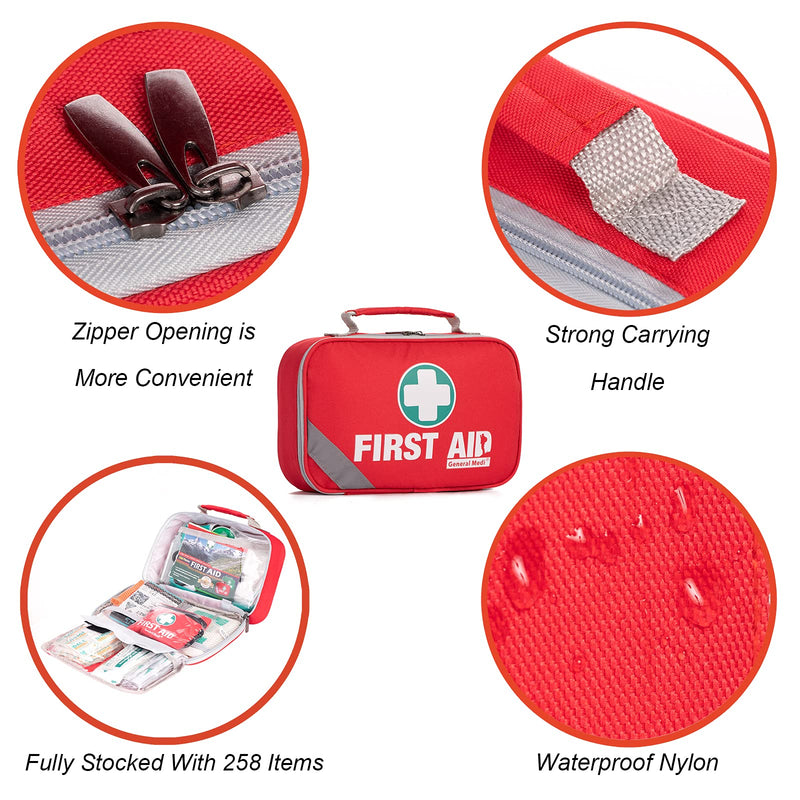 2-in-1 First Aid Kit (215 Piece) + Bonus 43 Piece Mini First Aid Kit -Includes Eyewash, Ice(Cold) Pack, Moleskin Pad and Emergency Blanket for Travel, Home, Office, Car, Workplace