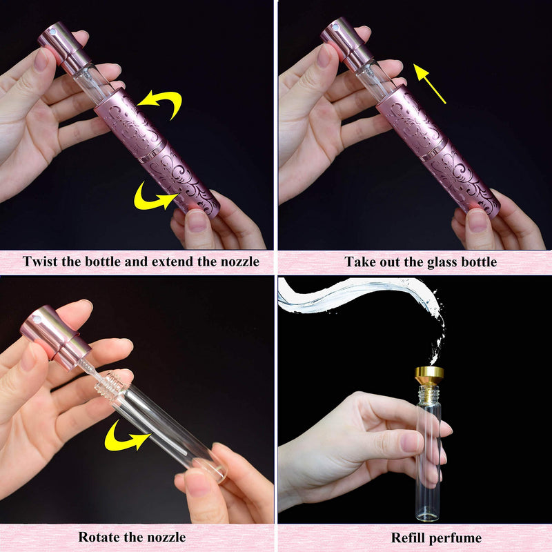 ZKSM 10ML Refillable Perfume Empty Spray Bottle Portable Mini Scent Aftershave Atomizer Bottle with Funnel Filler for Travel Purse(Pink) Pink