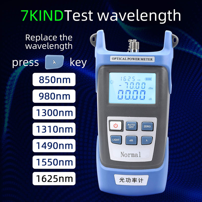 FTTH Fiber Optical Cable Tester Tool Fiber Optic Power Meter Test Seven Wavelength +10 to -70dBm for SC FC ST Connector CATV Testing and Telecommunciation