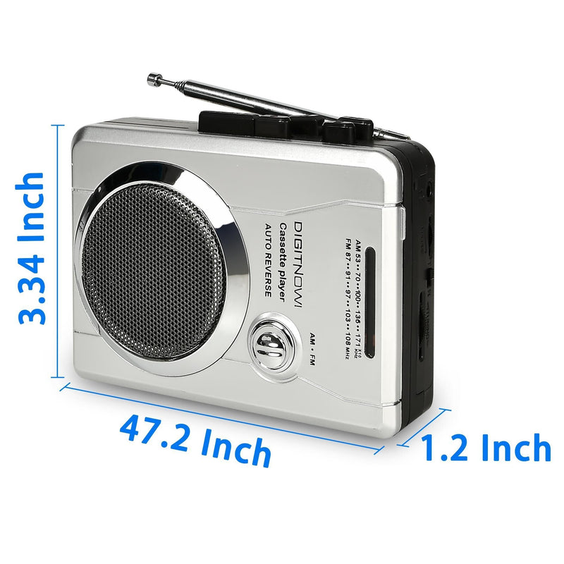 DIGITNOW!AM/FM Portable Pocket Radio and Voice Audio Cassette Recorder,Personal Audio Walkman Cassette Player with Built-in Speaker and Earphone Silver