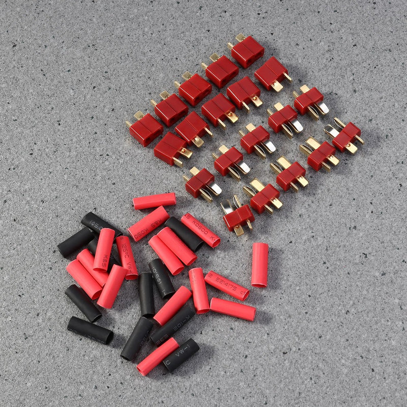 UEETEK 10 Pairs Ultra T-Plug Connectors Deans Style Male and Female with 20pcs Shrink Tubing For RC LiPo Battery