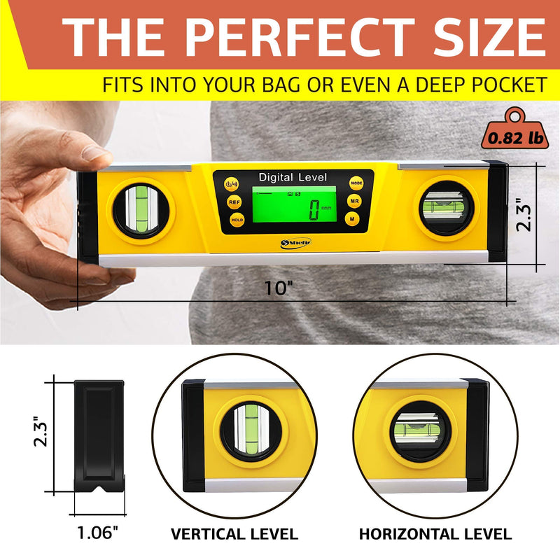 Digital Magnetic Level Tool - 10 Inch Torpedo Level and Protractor - Master Precision - IP54 Dustproof and Waterproof - Includes: 2 AAA Batteries and Carrying Case