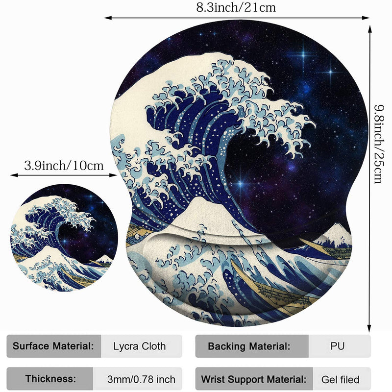 Gaming Mouse Pad and Coaster, Ergonomic Mouse Pad with Wrist Support Gel, Non-Slip PU Base, Easy Typing Pain Relief Effect, Suitable for Office and Home (2-Starry Japanese Kanagawa Great Heavy Wave) Starry Japanese Kanagawa Great Heavy Wave