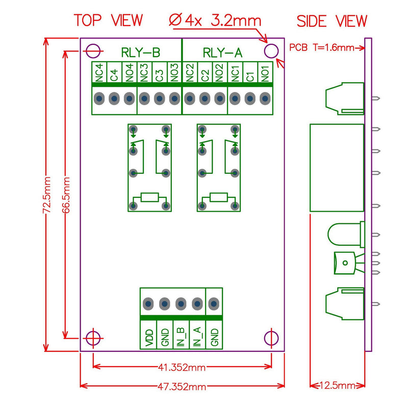 Electronics-Salon 2 DPDT Signal Relay Module Board, DC 5V Version, for Arduino Raspberry-Pi 8051 PIC.