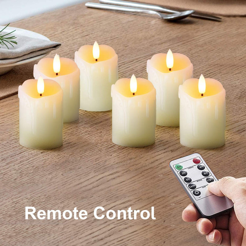 Homemory Timer Remote Control Flameless Candles, Real Wax, 2" x 3" Flickering LED Pillar Candles, 400+Hour Realistic Battery Operated Votive Candles, 6 Pack for Wedding, Christmas Decoration